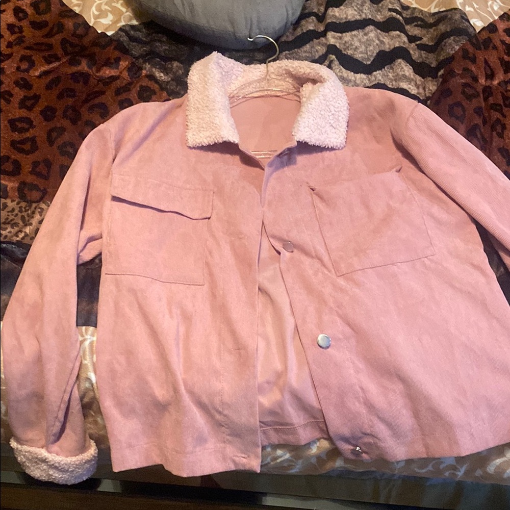 SHEIN Pink Bomber Jacket with Textured Fabric